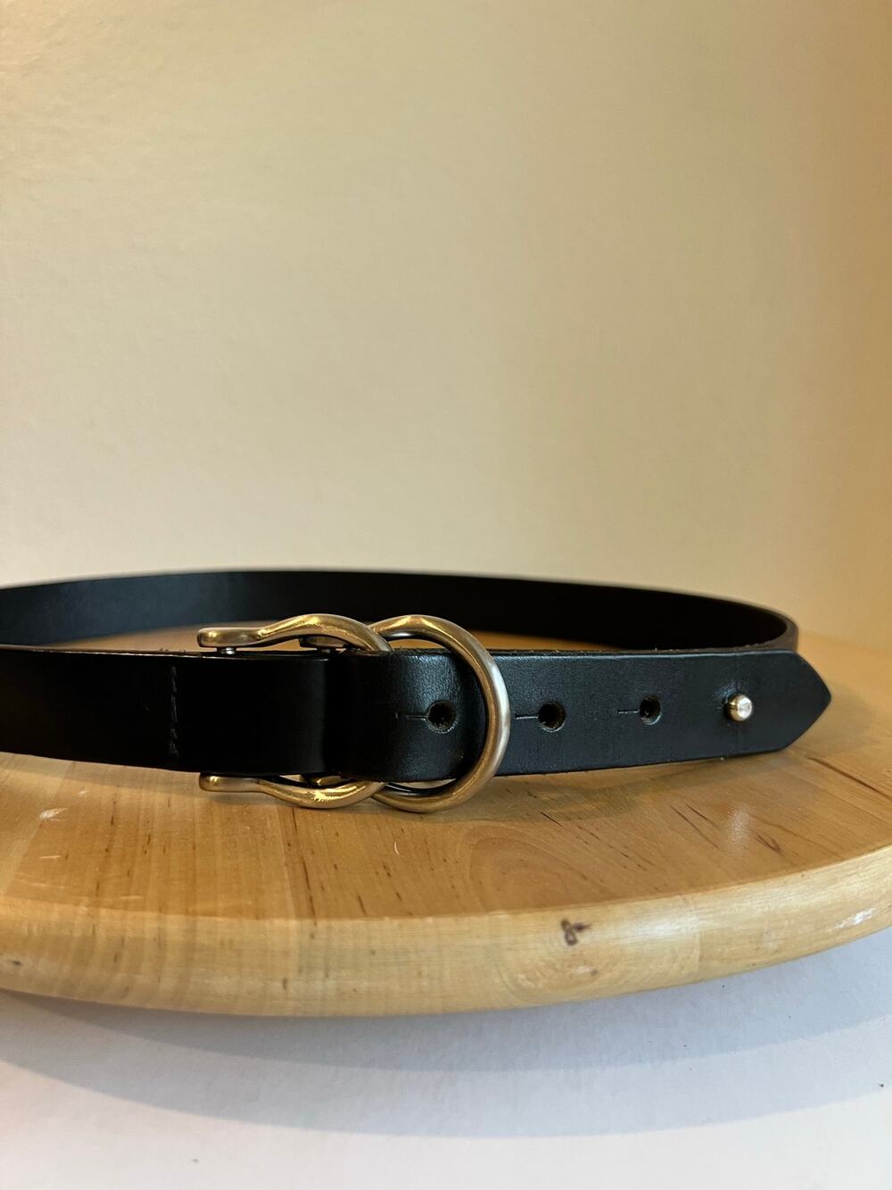 Vintage Y2K Black Genuine Leather USA Made Double Silver Loop Belt Size Small - Picture 1 of 8